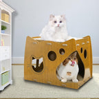 Cat Scratcher House, 2 in 1 Cat Cardboard House with 2 Scratching Pads, Sturdy Cat House Lounge for Indoor Cats to Rest and Hide, Maximum Load Capacity 66 Lbs