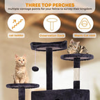 70in Cat Tree for Indoor Cats, Cat Tower with Cat Scratching Post, Multi-Level Cat Furniture, Cat Tower with Funny Toys for Kittens-Ashy