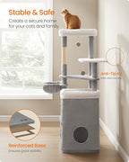Feandrea Cat Tree, 60-Inch Cat Tower, Multiple-Level Plush Condo with 2 Caves, 3 Scratching Posts, 3 Perches, Dove Gray UPCT007G01