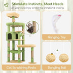 Globlazer Extra Large Platform Cactus Cat Tree, 65in Sturdy Cat Tree for Multiple Indoor Cats Large Adult, Big Cat Tower with 3 Padded Perches, 6 Scratching Posts, Spacious Condo, Hammock, S65, Green