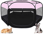 Dog Cat Playpen,Portable Pet Puppy Playpen,Rabbit Puppy Dog Play Pen for Indoors,Dogs Tent for Indoor Cats,Kitten Playpen,Collapsible Small Cats Crate Cage for Small Dogs with Carrying Case(Pink, S)