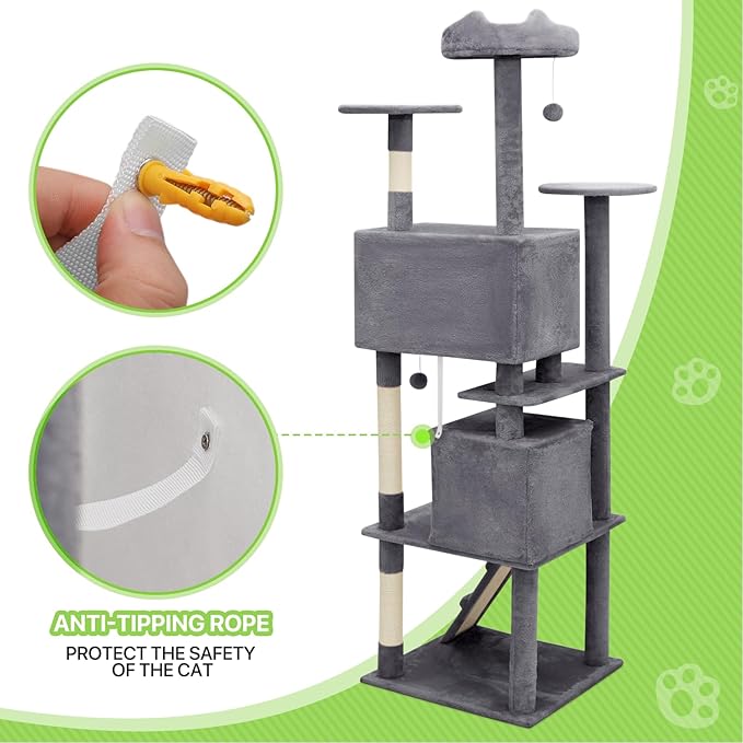 Magshion Cat Tree 77" Cats Tower for Indoor Cats, Multi-Level Cat Condo with Scratching Post, Top Perch, Sisal Board and Dangling Ball, Cat Stand Jumping Platform Kittens Pet Play House (Smoke Grey)
