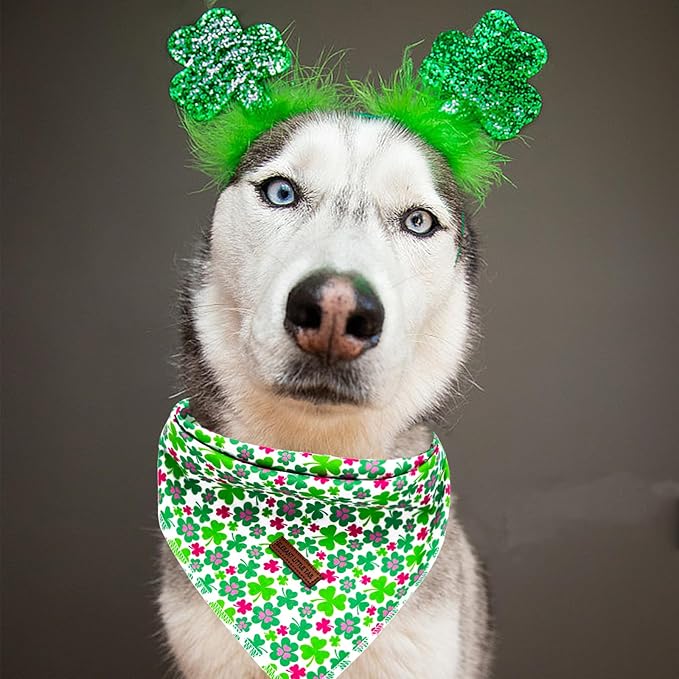 Elegant little tail Dog Bandanas - 1Pack Lucky Colver Pet Gift Washable Dog Scarf Holiday Girl Boy Square Dog Bib Kerchief Scarf Adjustable Pet Bandana for Small Medium Large Dogs
