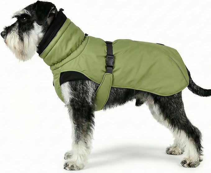 Dog Winter Coat, Warm Puffer Jacket with Fur-Safe Buckle & Leash Hole for Cold Weather, Water-Repellent Snow Vest, Breathable Thermal Apparel for Hiking & Active Dogs (Green, Medium)