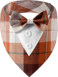 Fall Dog Tuxedo Bandana, Orange Plaid Pet Collar with Bowtie, Adjustable Halloween Thanksgiving Dog Tux Costume for Small to Extra Large Pets