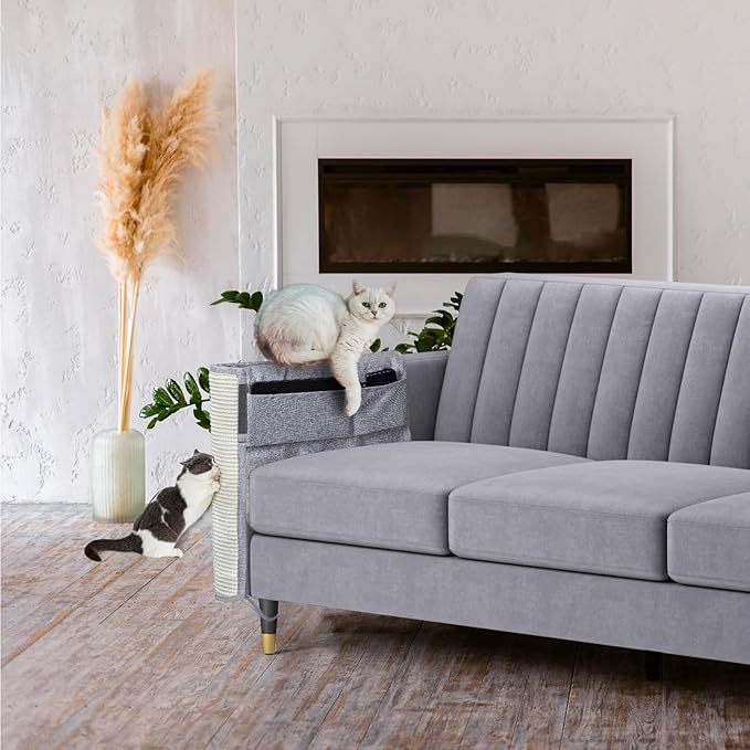 Upgraded Cat Scratch Furniture Protector,Cat Scratch Sofa Arm Sheild with Large Size Natural Sisal for Protecting Couch Sofa Chair Furniture 27.9''L*19.7''W (Light Grey/Right Handed)
