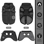 Warm Dog Winter Coat, Windproof Cold Weather Jacket, Reflective & Adjustable Black Pet Vest with Harness, Thick Polar Fleece Lining Cozy Apparel for Small Medium Dogs & Cats