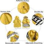 Morezi Dog Zip Up Raincoat with Reflective Buttons, Rain/Water Resistant, Adjustable Drawstring, Removable Hood, Raincoats with Legs 8lbs to 80lbs Available - Yellow - XS