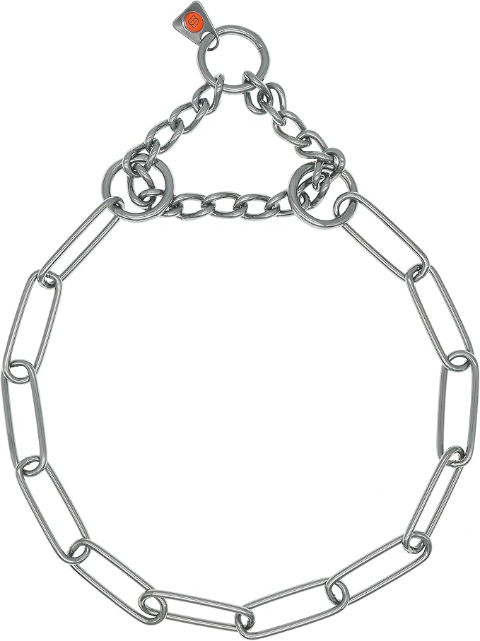 Herm Sprenger Stainless Steel Fur Saver Dog Collar Long Link Professional Training Collar Assembly Chain Correction Slip Chain for Medium Large Dogs Made in Germany (18in (Neck Size 13-16 in))