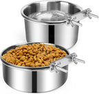 Dog Crate Water Bowl, 2 pcs Stainless Steel Large Dog Bowls 40oz & 60oz, Durable Anti-Spill Pet Metal Bowls for Cage Kennel Crate, Hanging Water/Food Bowl for Medium & Large Dogs