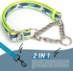 Reflective Martingale Dog Collar - No-Pull Adjustable Training Collar with Soft Nylon & Chain, Shark Pattern for Medium, Large & XL Dogs (Shark XL)