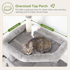 Globlazer Cat Tree for Indoor Cats Large Adult, 74in Tall Cat Tower with Scratching Post, Heavy Duty Cat Tree Tower with 2 Spacious Caves, Oversized Top Perch, Big Hanging Basket, F74B, Light Grey