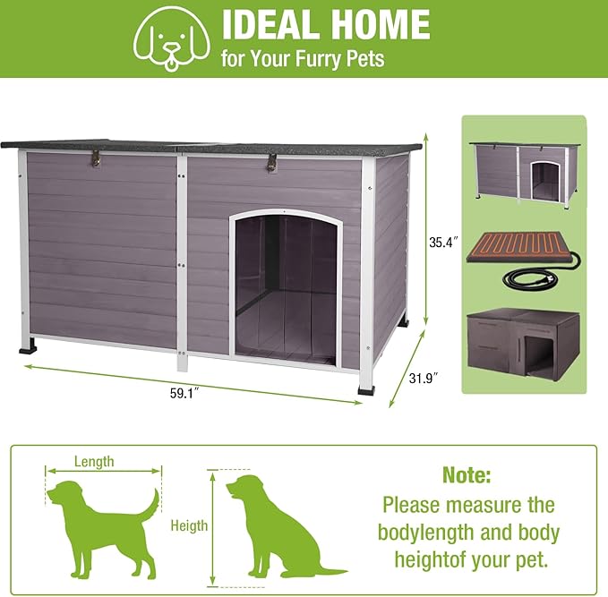 GUTINNEEN Extra Large Heated Dog House Insulated Outdoor Dog House XXL Weatherproof Dog Shelter with Safe Heating Pad, Insulation Liner, Chew-Proof Metal Frame for Large Dog Breeds
