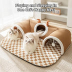 Cat Tunnel Bed Indoor,Cat Peekaboo Cave Bed for Multiple Pets,Kitty Tube with Balls Toys, Removable Bed House Washable,Small Animal Tunnel for Kitty,Bunny (Grey,Small)