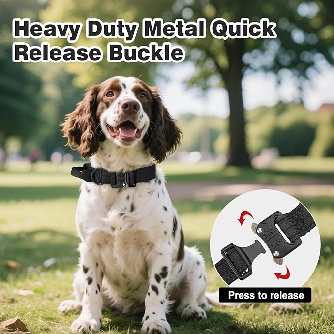 Joytale Tactical Dog Collar for Medium Dogs with Control Handle, Heavy Duty Military Training Collar for Power Breeds, AirTag Holder Case, Quick Release Metal Buckle, Soft Padded, M, Black