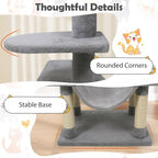 Tangkula 58 Inch Cat Tree Tower, Multi-Level Cat Tower with Sisal Scratching Posts, Padded Top Perch, Condo & Hammock, 3 Hanging Balls, Jumping Platforms for Indoor Cats (Light Gray)