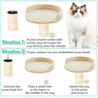 2 Pcs 13.39 Inches Semi Edged Cat Tree Replacement Parts Cat Tree Tower Accessories with Hanging Elastic Strings Pom Pom Toys for Platform Perch Shelves(Creamy White)