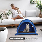 Open Design Pet Tent, Cozy Monitoring Bed for Cats & Puppies, Breathable Mesh Walls for Security & Ventilation, Indoor Outdoor Travel, Blue