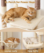 Heavy Duty Cat Tree for Indoor Cat, 74 Inch Cat Tower with Scratching Post, Hanging Basket, Cat Condo with Large Platform for Large Cats, PMT04BW, Beige