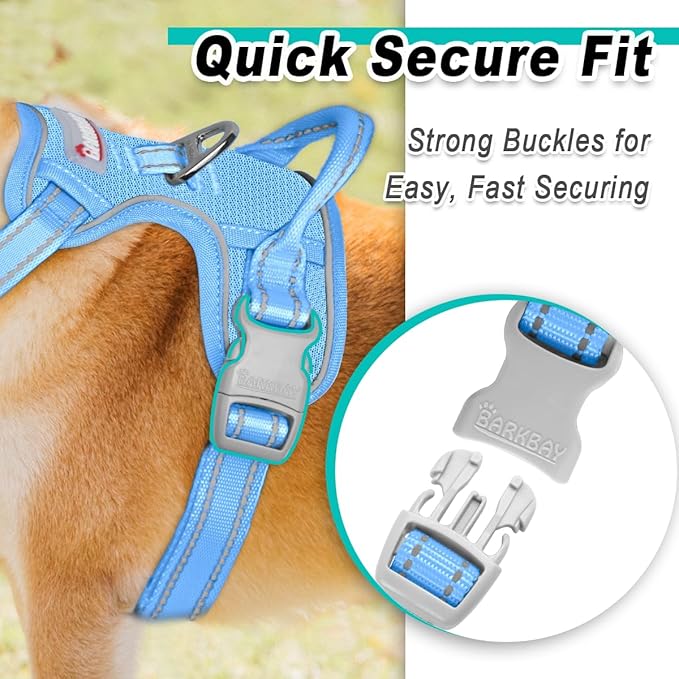 BARKBAY Dog Harness No Pull Mesh for Large Dogs - Adjustable, Reflective, Comfortable, No Choke, Heavy-Duty - Perfect for Outdoor Training, Walking, and Hiking-Strong & Durable- XL & Blue Mesh