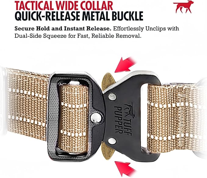 Tuff Pupper Tactical Dog Collar with Handle | Heavy Duty Adjustable Dog Collar | Military Nylon Collar for Medium Dogs | Quick-Release Buckle | Soft Padded Comfort | Training Control (Tan, Medium)