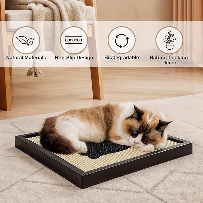 Ownpets Sisal Cat Scratcher, Cat Wall Mounted Scratcher, Cute Scratch Pad for Indoor Cats, with Frame Decorative Art Scratching Board Furniture Protector