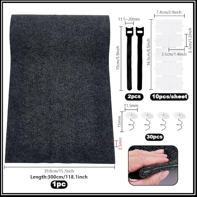 PH PandaHall 118x15.6 inch Cat Scratch Furniture Protector, Black Cat Scratching Climbing Carpet Mat Trimmable Cat Scratcher Covered Pad Replacement for Indoor Cats Couch Wall Cat Tree Shelves Sofa