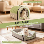 Dog House Indoor, Dog Beds with Privacy Door, Washable Pet Bed Tent, Warm Soft Dog Bed Cave,for Small Medium Extra Large Dogs (Brown, XL)