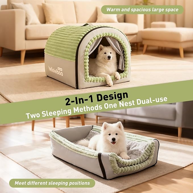 Dog House Indoor, Dog Beds with Privacy Door, Washable Pet Bed Tent, Warm Soft Dog Bed Cave,for Small Medium Extra Large Dogs (Brown, XL)