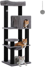PETEPELA 58" Large Cat Tree for Big Adult Cats up to 30 lbs, Heavy Duty Cat Tower w/Extra-Thick Scratching Posts [φ3.9”], XL Hammock & Spacious Condo, Study Cat Furniture for Maine Coons, Black