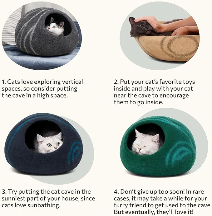MEOWFIA Cat Cave – Premium Felt Cat Bed for Indoor Cats, Handmade Merino Wool (Gold Rose, Medium)