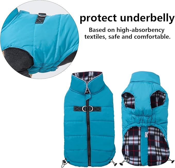 Geyecete Dog Winter Warm Coat Windproof Snowproof Pet Outdoor Jacket for Small Medium Large Dogs - Blue - M