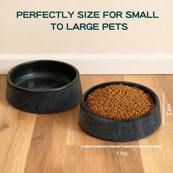 Green Marble Dog Bowl, Non-Slip Dog Food Water Bowl, Large Weighted Stone Dish, Natural Marble Heavy Pet Bowl, Easy to Clean, Gifts for Cat Lovers, Perfect Cat Dog Gifts, Holds 6 Cups(6 lbs)
