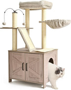 Amazon Basics Furniture Cat Tree with Litter Box Enclosure, Large Cat Tree with Scratching Posts, Sisal Pad, Cozy Perch and Hammock
