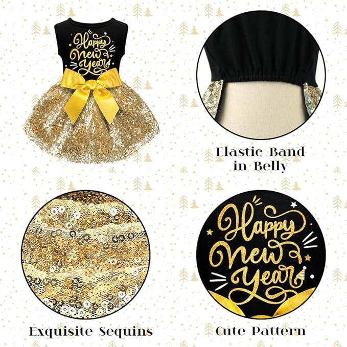 Dog Happy New Year Outfit Dog Dress New Years Pet Costumes for Dogs Funny Puppy Dress with Bow for Small Medium Dogs Girls Cats