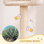 Small Cat Tree Tower with Sisal Scratching Post for Indoor Cats, Cat Condo Cave House with Perch and Playful Toy Feather, Beige (20.27x12.4x29.5 inch)