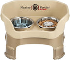 Neater Feeder Deluxe Mess-Proof Elevated Dog Bowls for Medium Dogs (19–40 lbs), 2 Height Adjustable (10” & 12.5”) No-Spill Raised Dog Bowl Stand w/Slow Feed Bowl for Food, Made in USA, Cappuccino