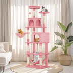 Cat Tree, 68-Inch Cat Tower for Indoor Cats, Plush Multi-Level Cat Condo with 7 Scratching Posts, 2 Perches, 2 Caves, Hammock (Pink)