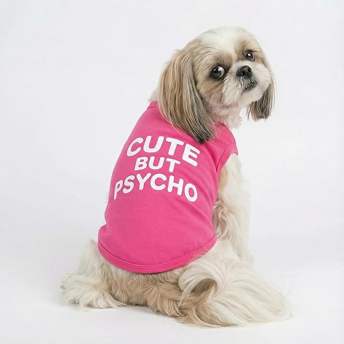 Fitwarm Cute But Psycho Dog Shirt, Summer Clothes for Small Dogs Girl, Funny Pet Outfit, Pink, White, XS