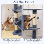 Tangkula 66 Inch Tall Cat Tree, Multi-Level Cat Tower with Sisal Scratching Posts, 2 Condos, Plush Perch, Hammock, Basket, Dangling Toys, Cat Climbing Furniture for Indoor Cats (Dark Gray)