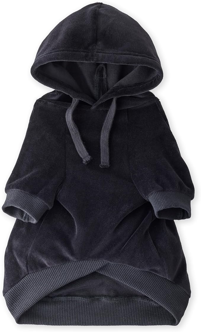 Cooper II Organic Cotton Velour Dog Hoodie Pet Coat for Small, Medium and Large Dogs, Black, X-Small (5-12 lbs)