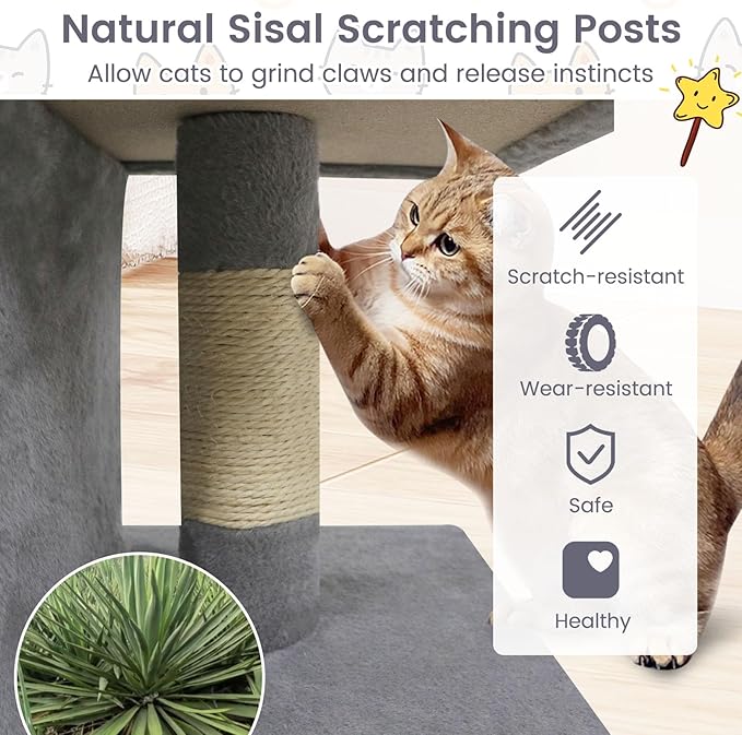Tangkula Small Cat Tree for Indoor Cats, 25.5 Inch Cat Tower with Sisal Scratching Posts, 2 Large Cat Condos with Padded Top Perch, Modern Cat Climbing Furniture for Adult Cats & Kittens (Light Gray)