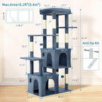 Cat Tree 61" Tall, Sisal Wrapped Scratching Post, Cat Nest, Hanging Ball, Extended Platform