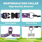 Martingale Collar for Dogs with Buckle Floral No Pull Training Dog Collars (Purple Floral, XSmall)