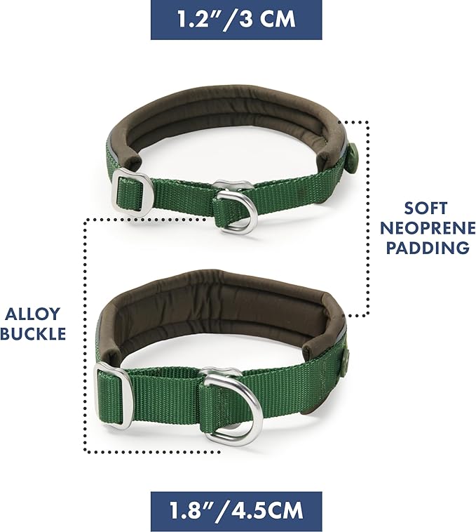 Spark Paws Martingale Dog Collar – Cushioned Slip-On Training Collar, Heavy Duty, Safety-Tested No-Buckle Collar for Medium & Large Dogs - Army Green - A