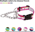 Martingale Dog Collars with Stainless Steel Chain, Reflective No Pull Walking Training Collar with Quick Release Buckle, Adjustable Slip Chain Nylon Dog Collars for Small Medium Large Dogs