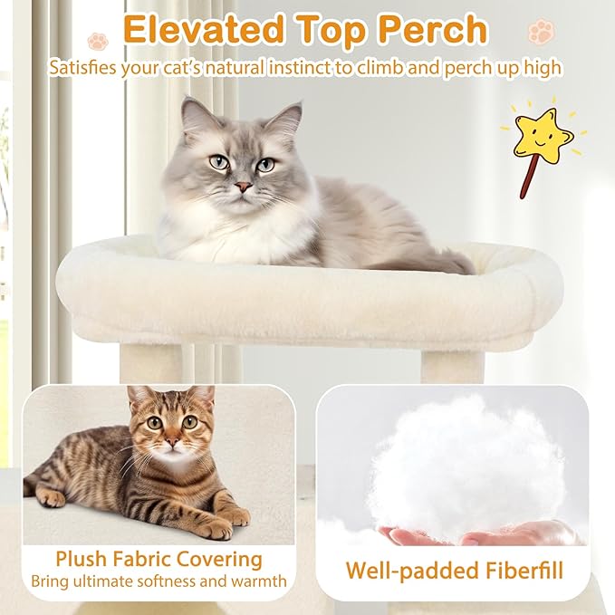 Tangkula 70 Inch Tall Cat Tree, Multi-Level Large Cat Tower with Sisal Scratching Posts, Plush Top Perch, 2 Condos, Hammock, 2 Dangling Balls, Cat Tree Tower for Indoor Cats Large Adults (Beige)