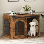 Dog Crate Furniture, 31.5" Farmhouse Dog Kennel with Sliding Barn Door, Wooden Dog Cage for Small Medium Dogs, Decorative Pet House Side End Table, Chew-Resistant, Rustic Brown DCHR9601