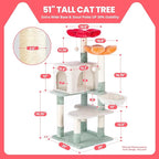 HYABi 48-inch Modern Cat Tree with Hanging Basket & Flower Design, Multi-Level Cat Tower with Plush Perches, Sisal Scratching Posts & Toy Balls, Stylish Indoor Playhouse for Cats & Kittens