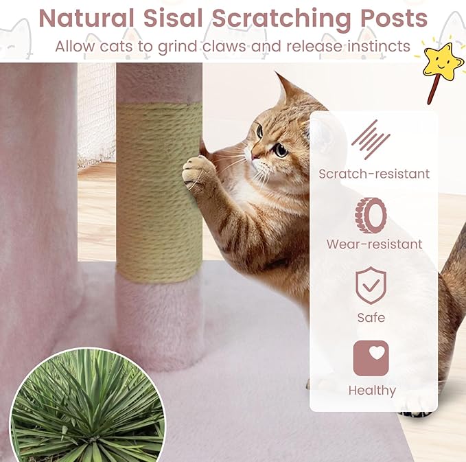 Tangkula Small Cat Tree for Indoor Cats, 25.5 Inch Cat Tower with Sisal Scratching Posts, 2 Large Cat Condos with Padded Top Perch, Modern Cat Climbing Furniture for Adult Cats & Kittens (Pink)